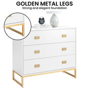 Sarantino Amara Chest of Drawers Tallboy Dresser in White/Gold V240-CHE-90L-05-WHG