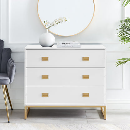 Sarantino Amara Chest of Drawers Tallboy Dresser in White/Gold V240-CHE-90L-05-WHG