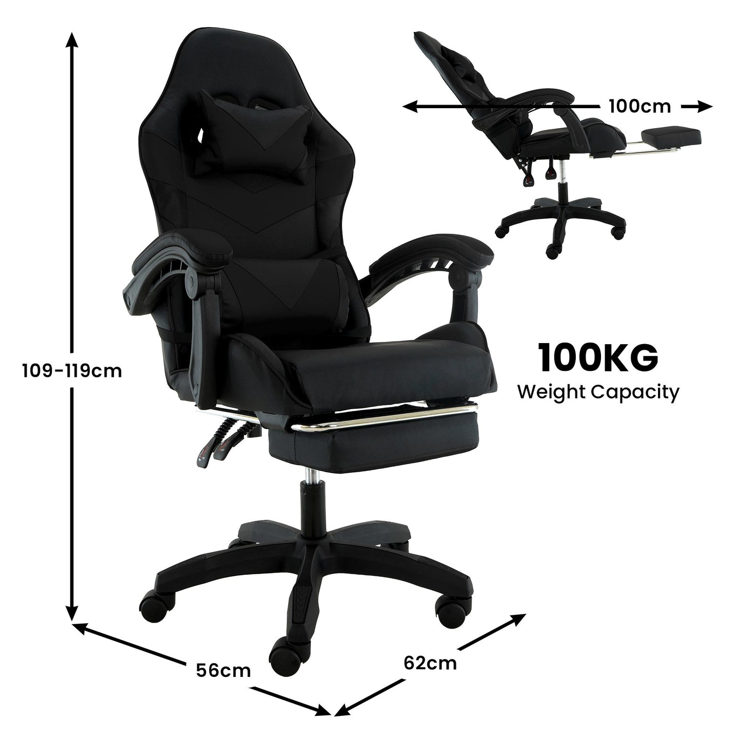 Sarantino Cueva Reclining High Back Office Gaming Chair Black Retractable Footrest Computer Seat V240-CHR-ASA-CUE-BK