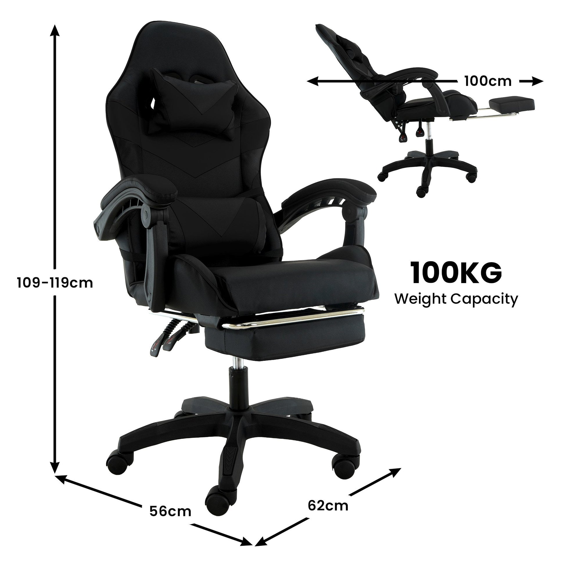 Sarantino Cueva Reclining High Back Office Gaming Chair Black Retractable Footrest Computer Seat V240-CHR-ASA-CUE-BK