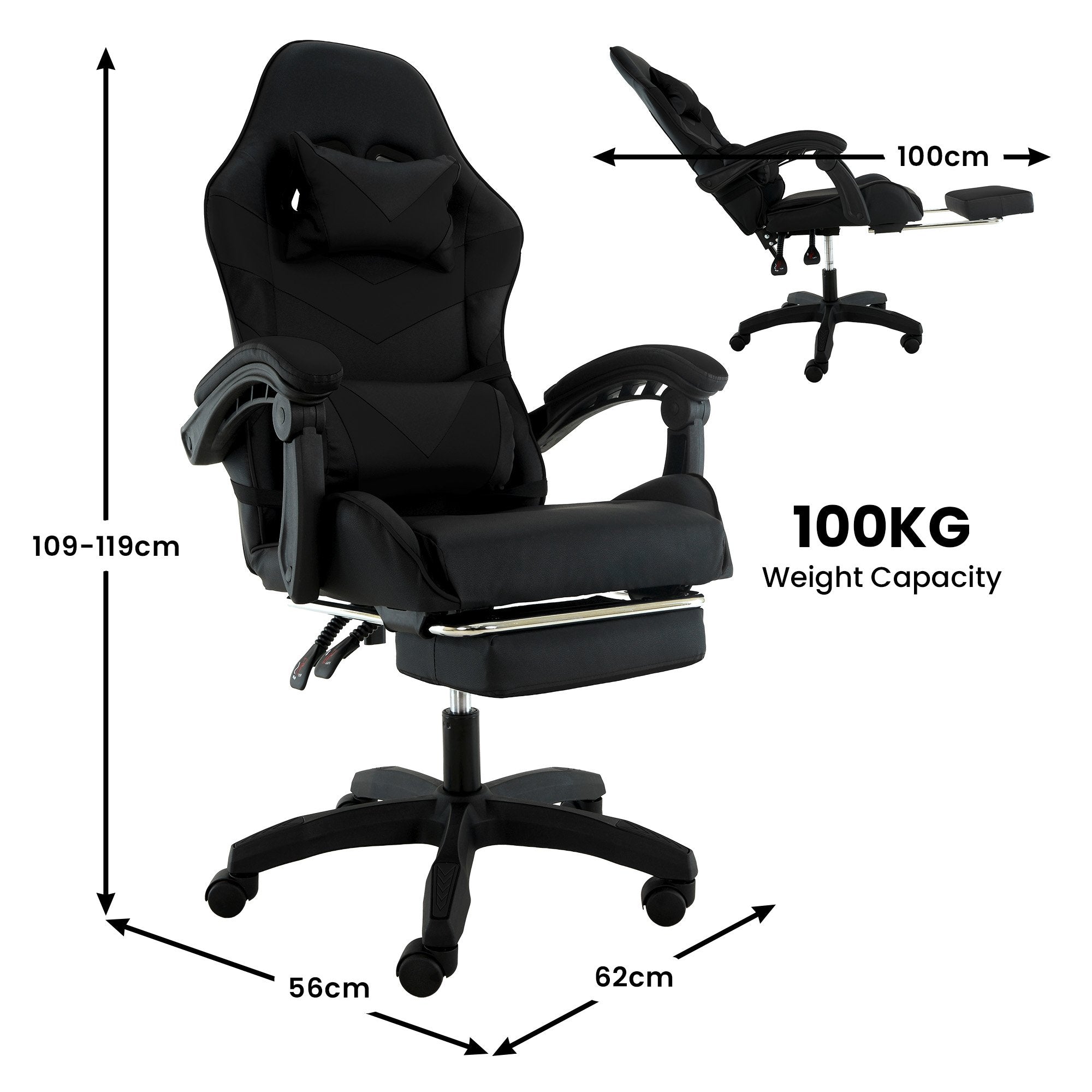 Sarantino Cueva Reclining High Back Office Gaming Chair Black Retractable Footrest Computer Seat V240-CHR-ASA-CUE-BK