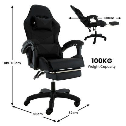 Sarantino Cueva Reclining High Back Office Gaming Chair Black Retractable Footrest Computer Seat V240-CHR-ASA-CUE-BK