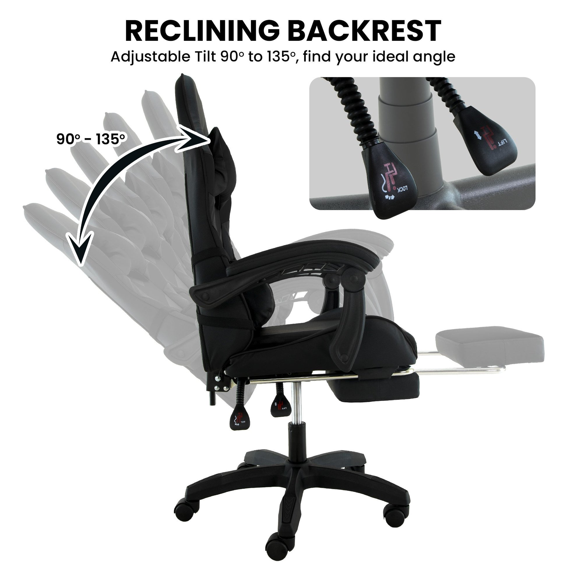Sarantino Cueva Reclining High Back Office Gaming Chair Black Retractable Footrest Computer Seat V240-CHR-ASA-CUE-BK