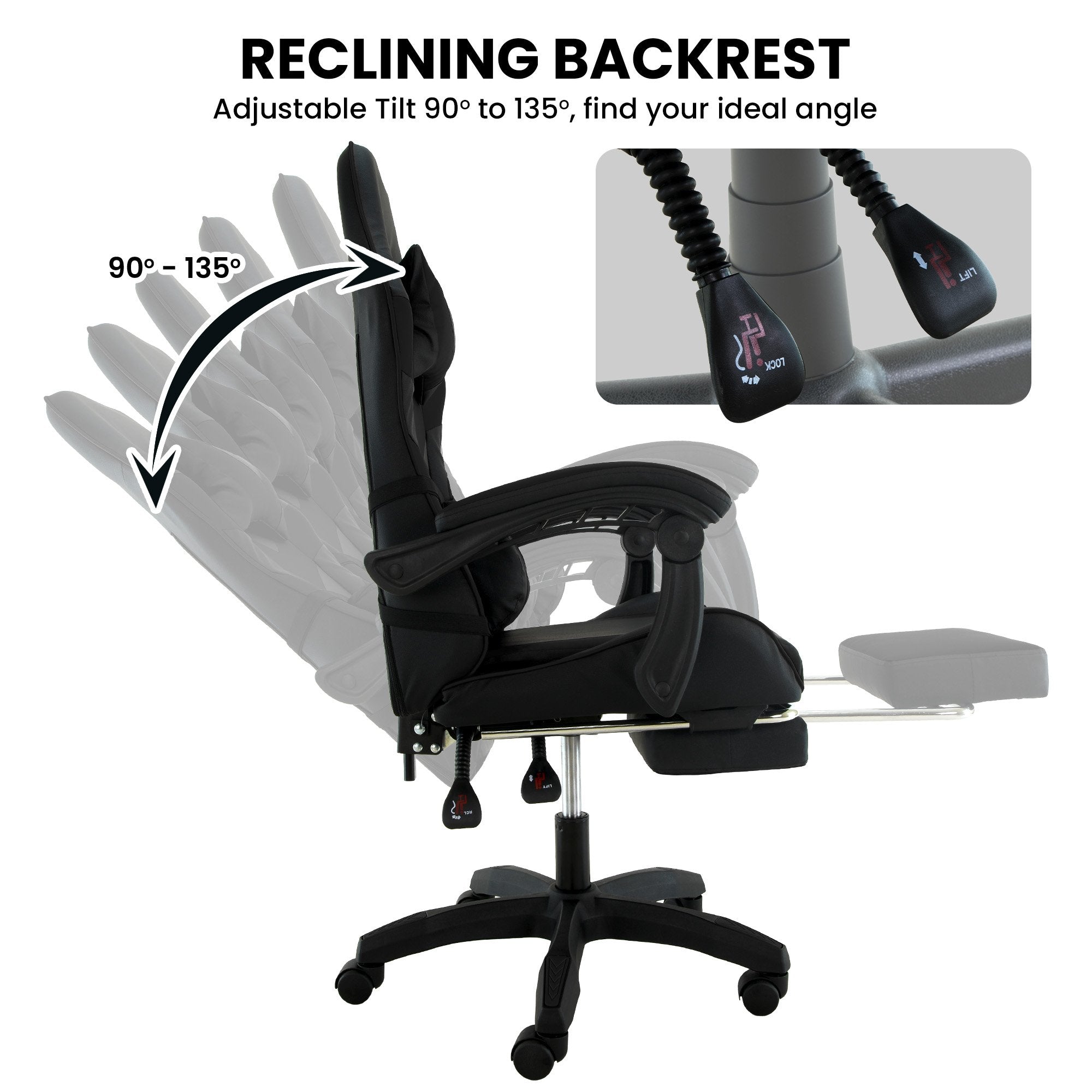 Sarantino Cueva Reclining High Back Office Gaming Chair Black Retractable Footrest Computer Seat V240-CHR-ASA-CUE-BK
