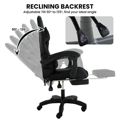 Sarantino Cueva Reclining High Back Office Gaming Chair Black Retractable Footrest Computer Seat V240-CHR-ASA-CUE-BK