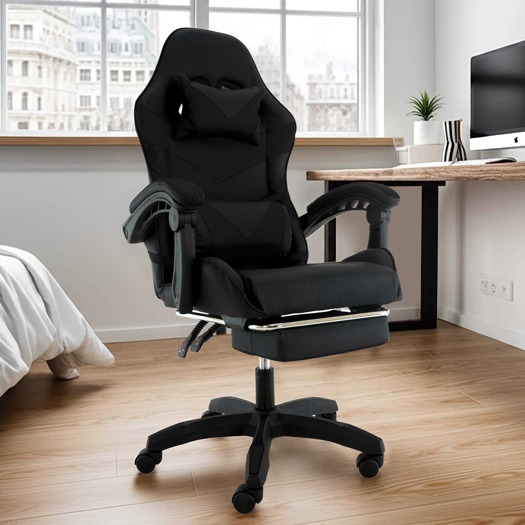 Sarantino Cueva Reclining High Back Office Gaming Chair Black Retractable Footrest Computer Seat V240-CHR-ASA-CUE-BK