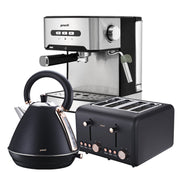Pronti Toaster, Kettle & Coffee Machine Breakfast Set - Black V240-CM-KL-TS-COM-BK