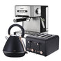 Pronti Toaster, Kettle & Coffee Machine Breakfast Set - Black V240-CM-KL-TS-COM-BK
