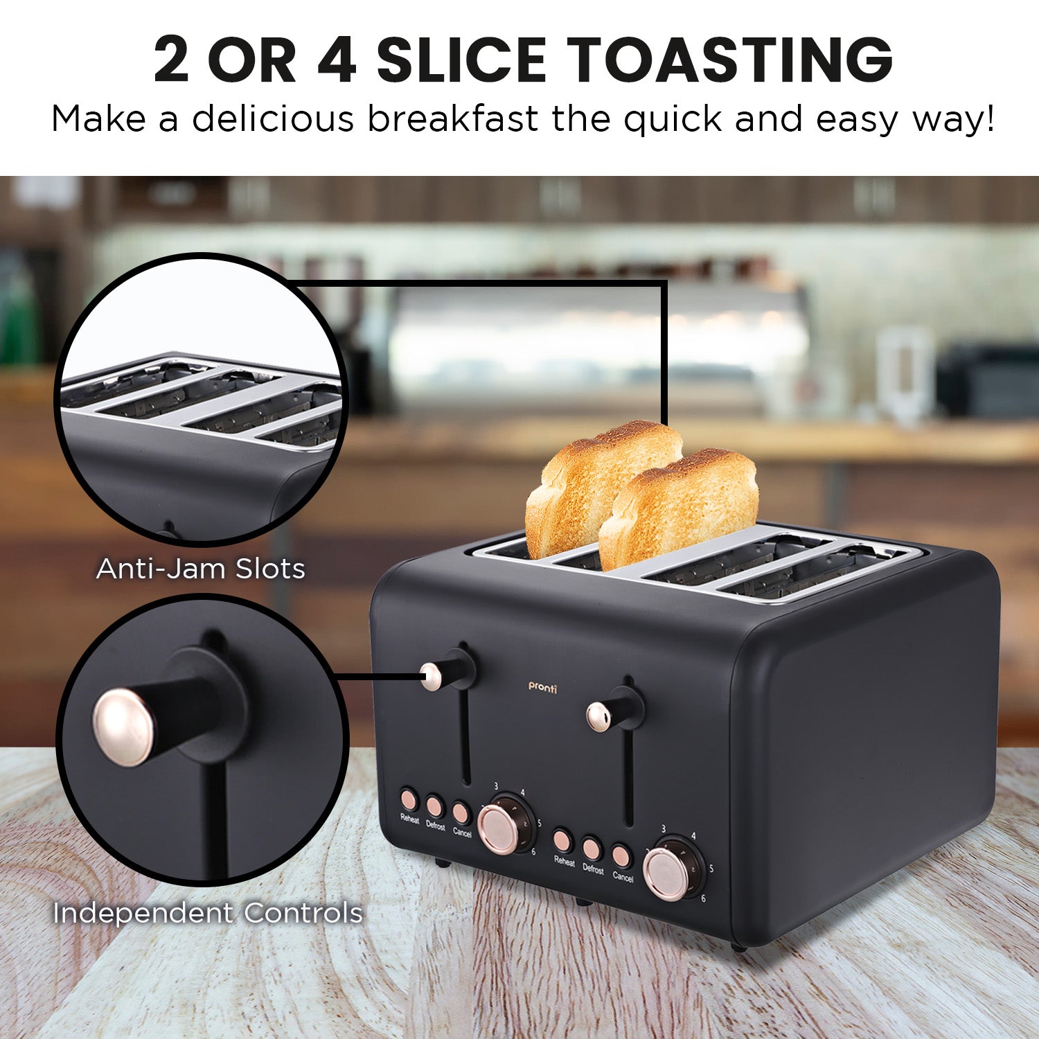 Pronti Toaster, Kettle & Coffee Machine Breakfast Set - Black V240-CM-KL-TS-COM-BK