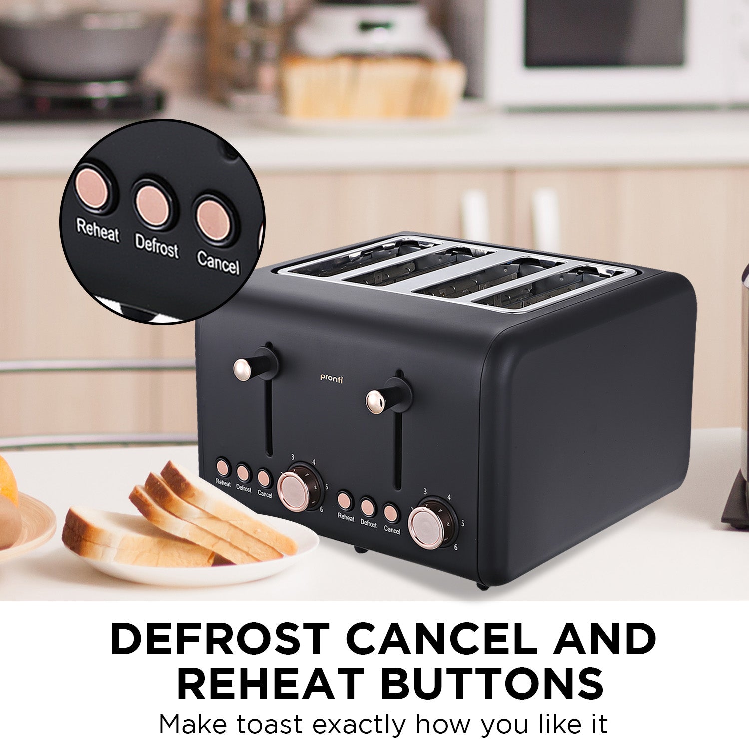 Pronti Toaster, Kettle & Coffee Machine Breakfast Set - Black V240-CM-KL-TS-COM-BK