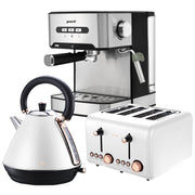 Pronti Toaster, Kettle & Coffee Machine Breakfast Set - White V240-CM-KL-TS-COM-WH