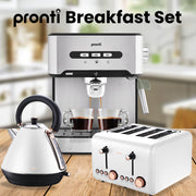 Pronti Toaster, Kettle & Coffee Machine Breakfast Set - White V240-CM-KL-TS-COM-WH