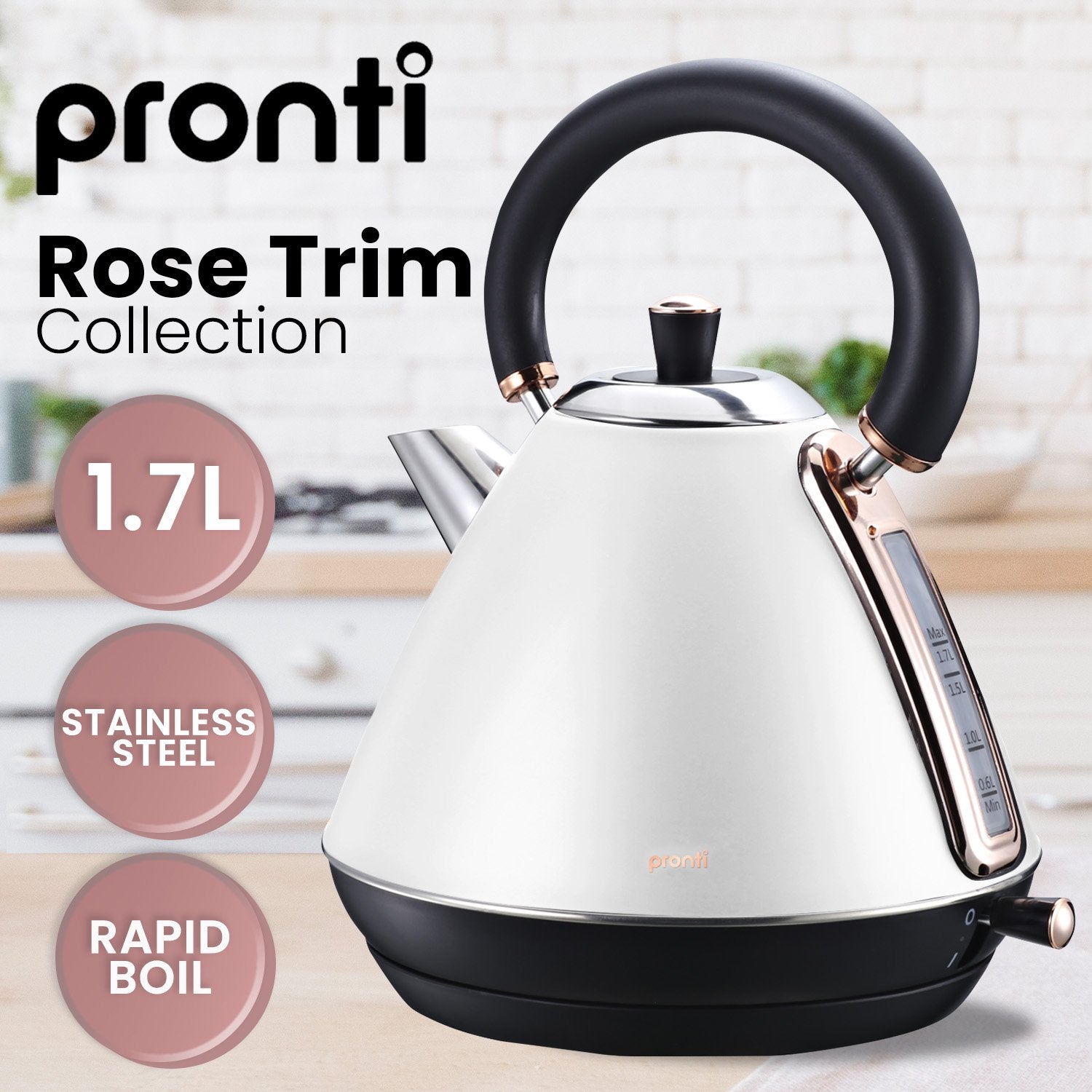 Pronti Toaster, Kettle & Coffee Machine Breakfast Set - White V240-CM-KL-TS-COM-WH
