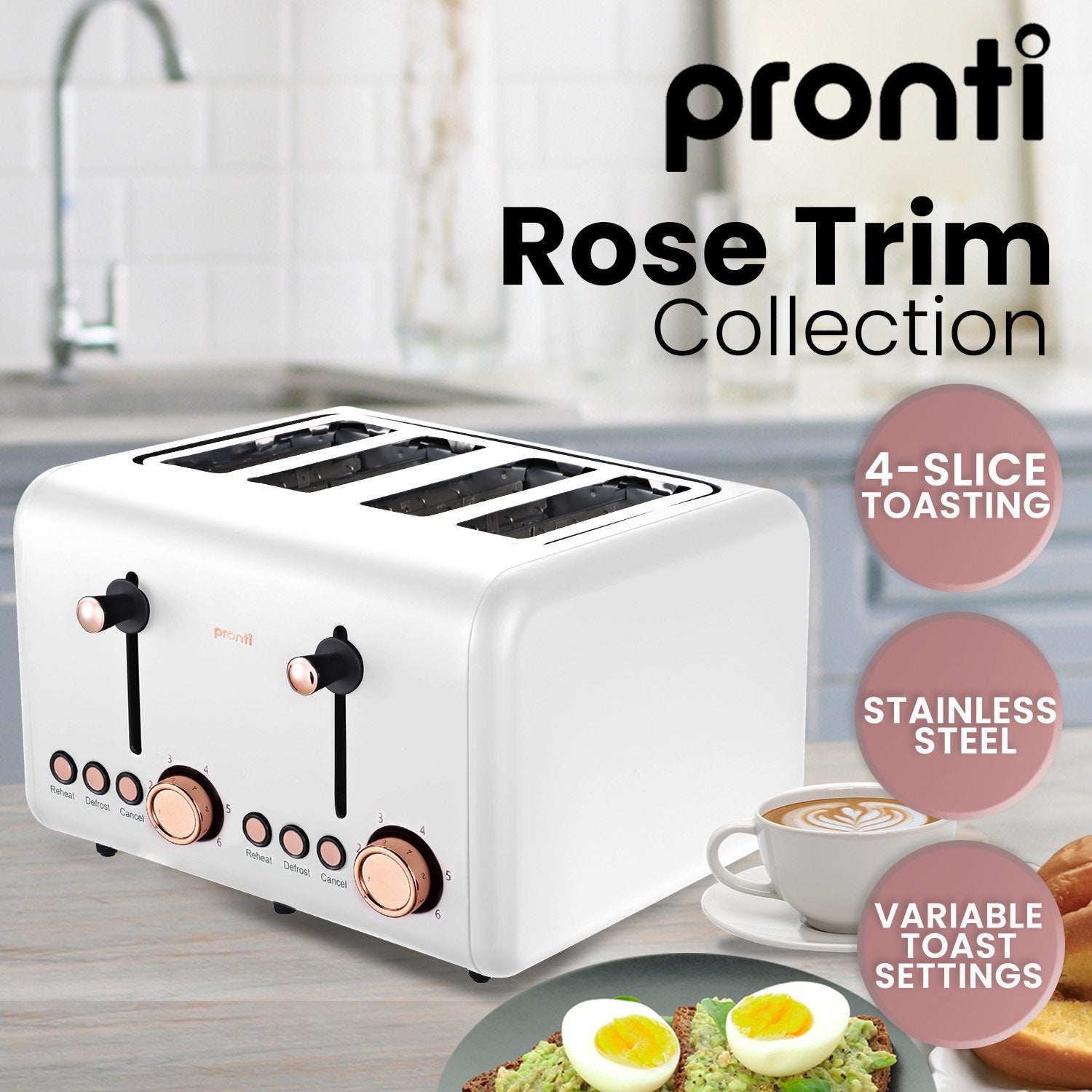 Pronti Toaster, Kettle & Coffee Machine Breakfast Set - White V240-CM-KL-TS-COM-WH