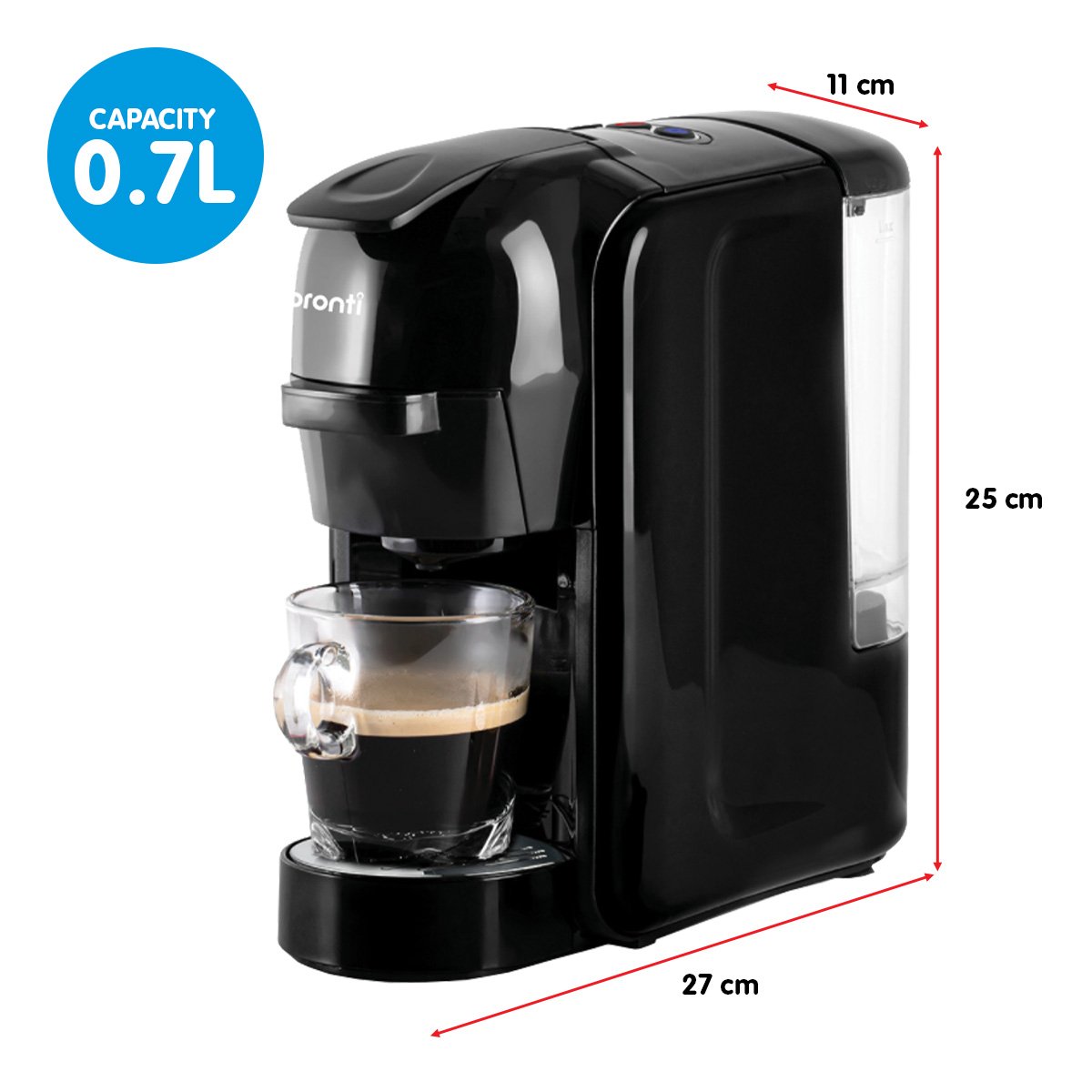 Pronti HomeMaid 3-in-1 Coffee Machine Multi-Capsule Pods and Ground Coffee Nespresso & Caffitaly Compatible V240-CM511HM