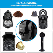 Pronti HomeMaid 3-in-1 Coffee Machine Multi-Capsule Pods and Ground Coffee Nespresso & Caffitaly Compatible V240-CM511HM