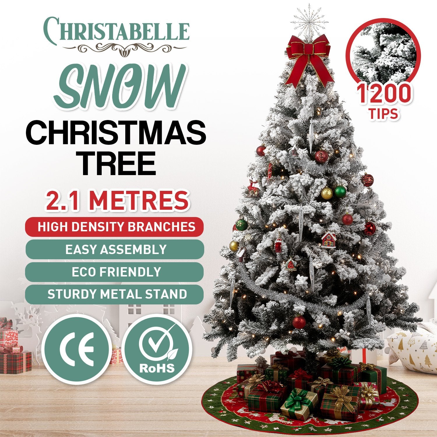 Christabelle Snow-Tipped Artificial Christmas Tree 2.1m 1200 Tips V240-CMT-BXS-212-SN