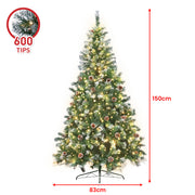 Christabelle 1.5m Pre Lit LED Christmas Tree Decor with Pine Cones Xmas Decorations V240-CMT-JFA-150-LED