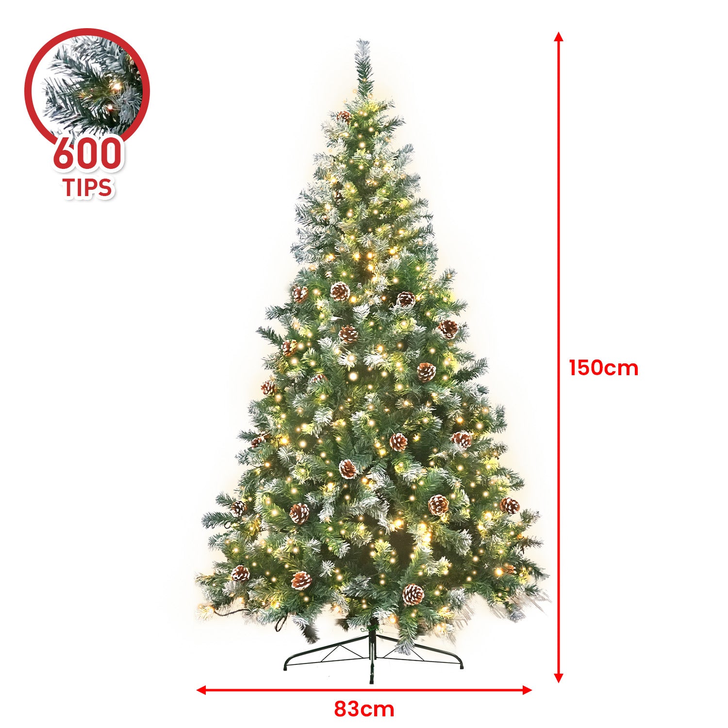 Christabelle 1.5m Pre Lit LED Christmas Tree Decor with Pine Cones Xmas Decorations V240-CMT-JFA-150-LED