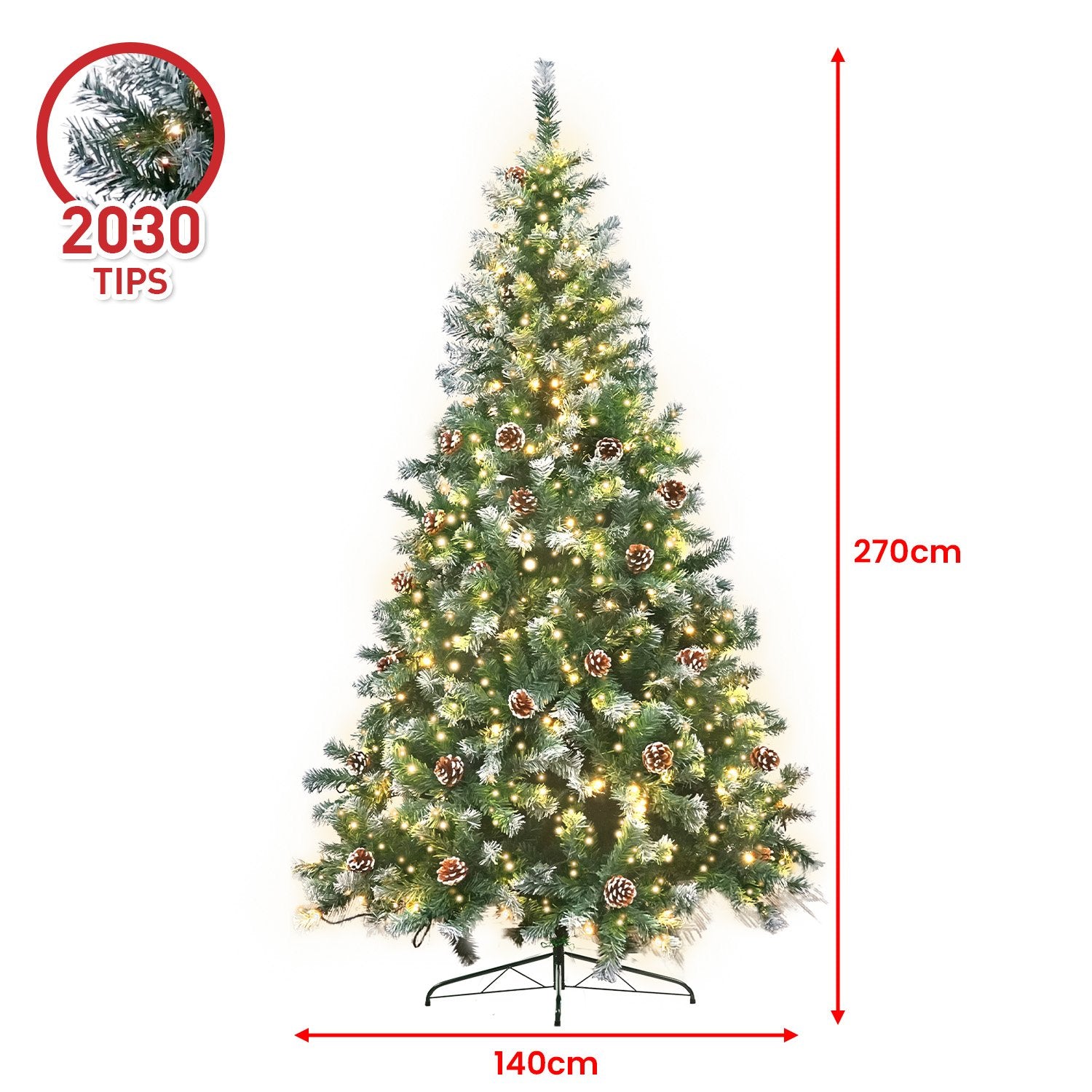 Christabelle 2.7m Pre Lit LED Christmas Tree Decor with Pine Cones Xmas Decorations V240-CMT-JFA-270-LED
