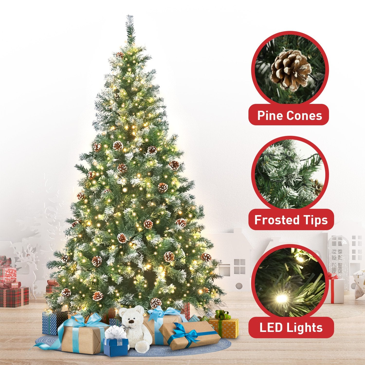 Christabelle 2.7m Pre Lit LED Christmas Tree Decor with Pine Cones Xmas Decorations V240-CMT-JFA-270-LED