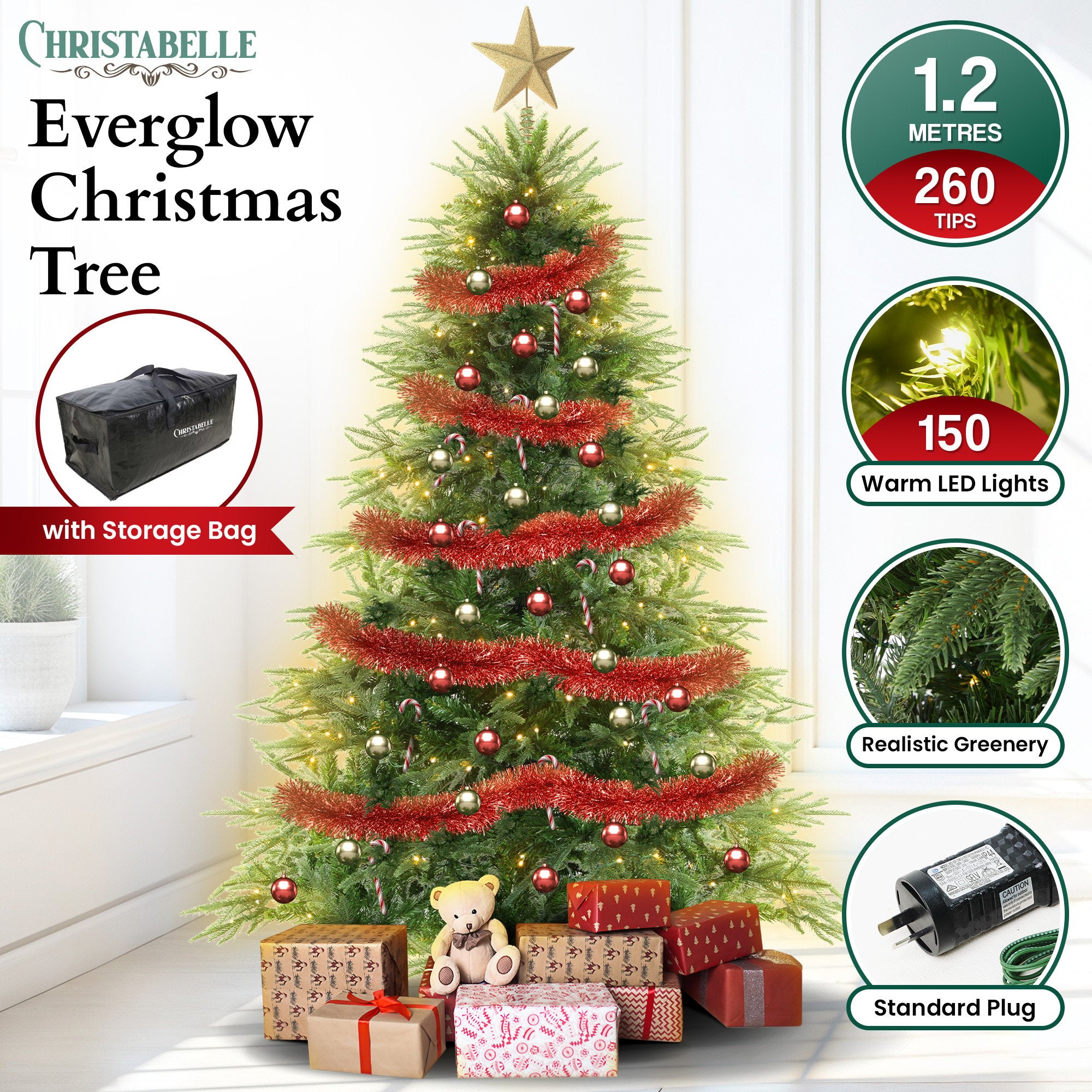 Christabelle 1.2m Prelit Everglow Fir Christmas Tree with 150 LED Lights V240-CMT-LED-H03-4FT
