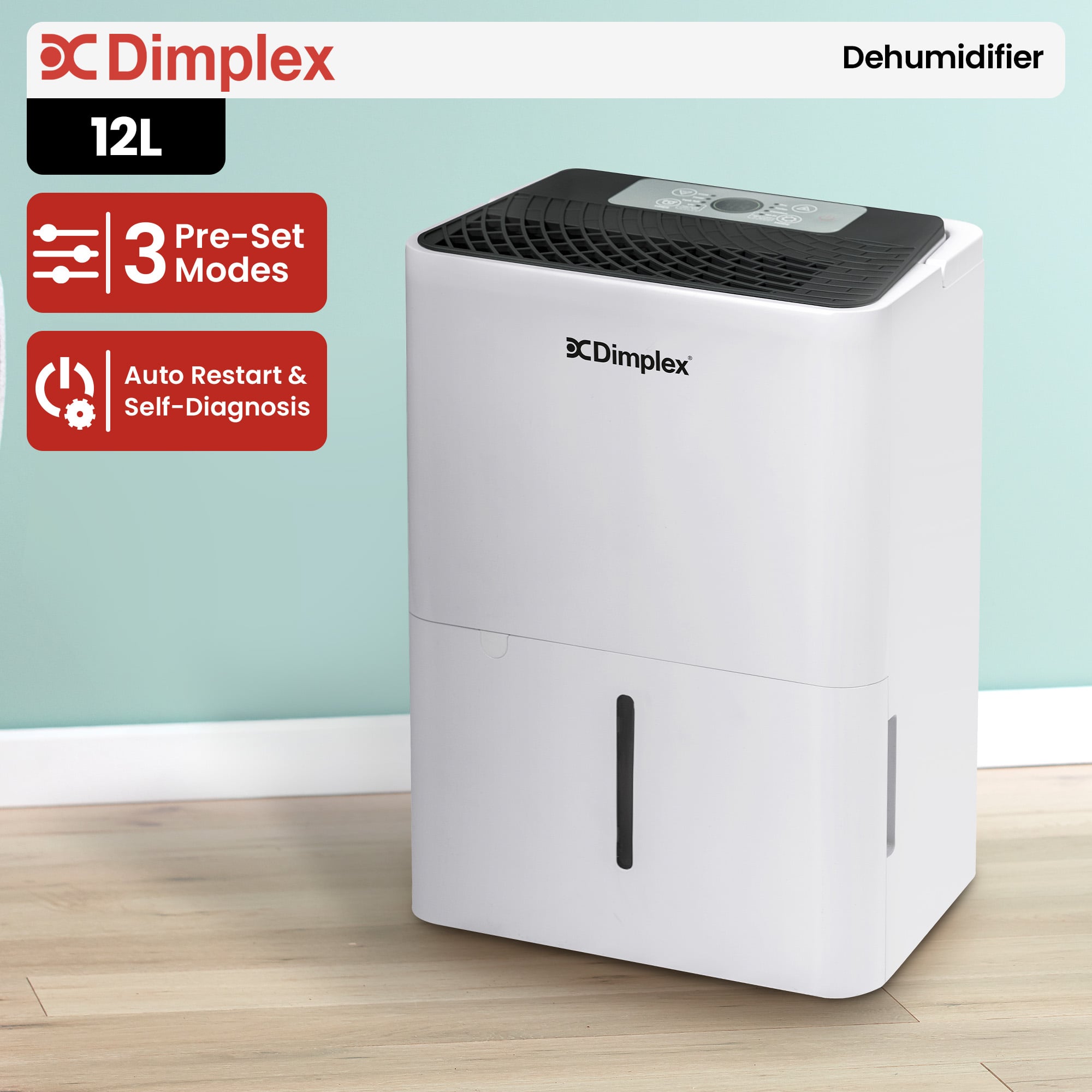 Dimplex Portable 12L Dehumidifier in Black and White V240-DC12DE
