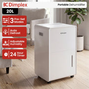 Dimplex 20L Portable Dehumidifier w/ Preset Modes Fan Speeds 4L Water Tank Timer V240-DC20DEHUM