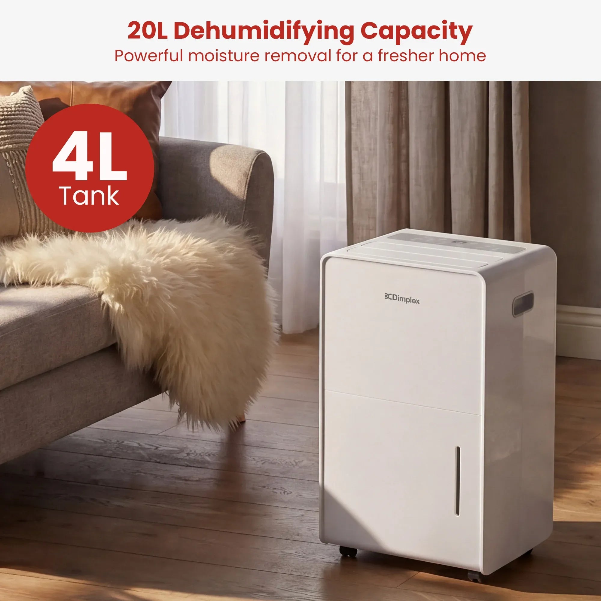 Dimplex 20L Portable Dehumidifier w/ Preset Modes Fan Speeds 4L Water Tank Timer V240-DC20DEHUM