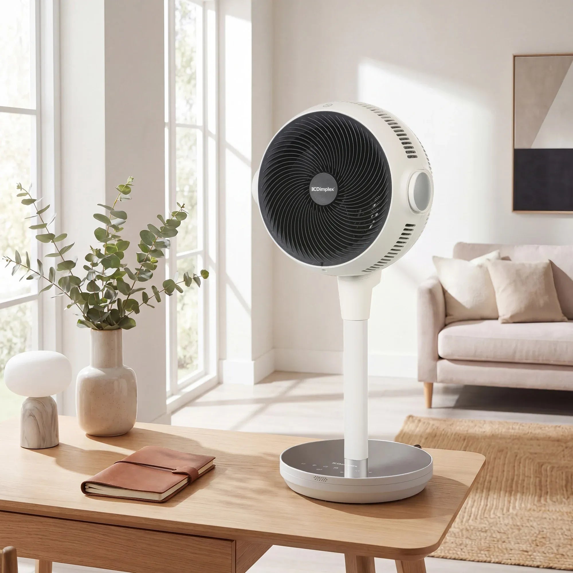 Dimplex Heat and Cool Air Circulator Pedestal Fan with LED Display and Timer V240-DCACP30HC