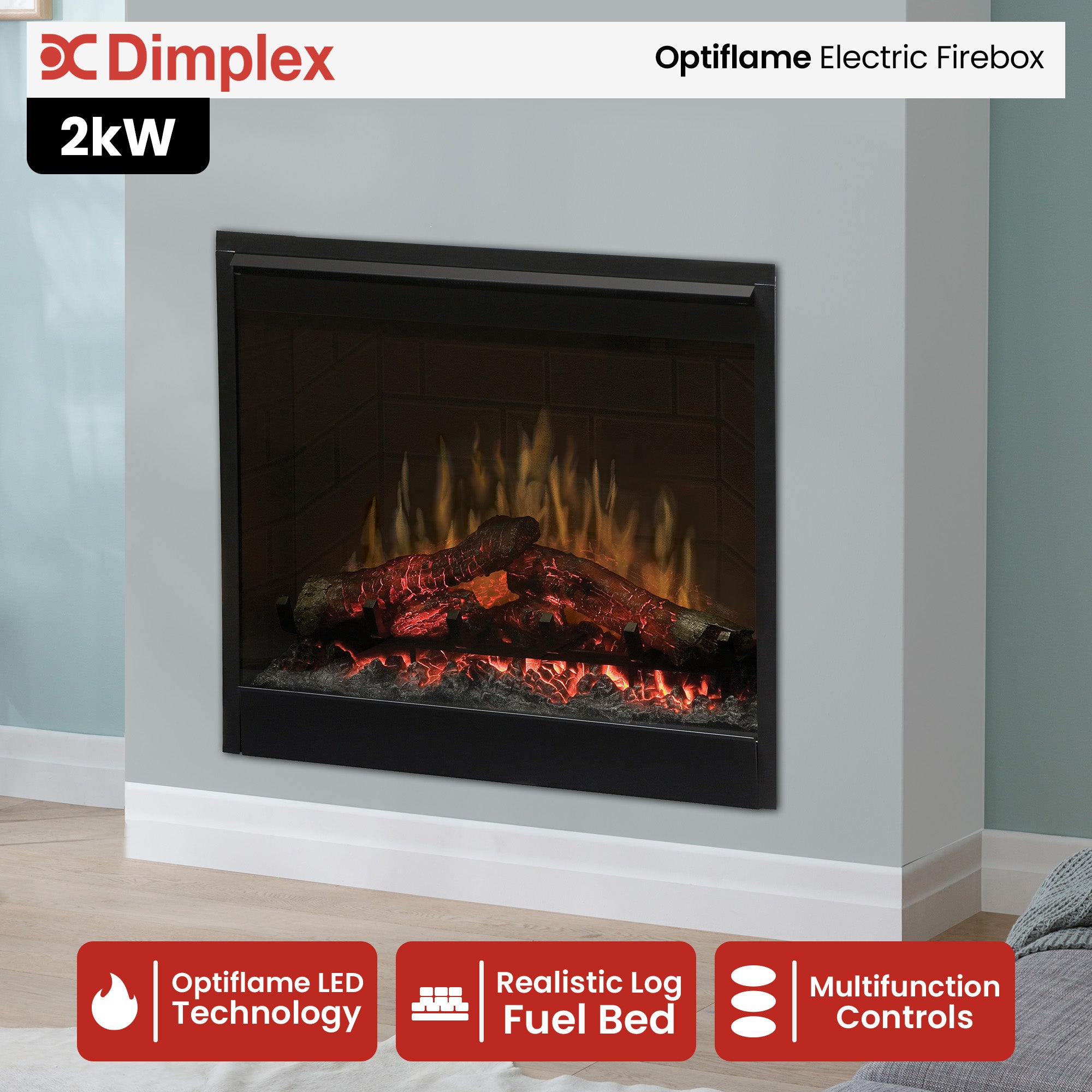 Dimplex Optiflame Electric Firebox Heater - 26-inches V240-DF2608-LED