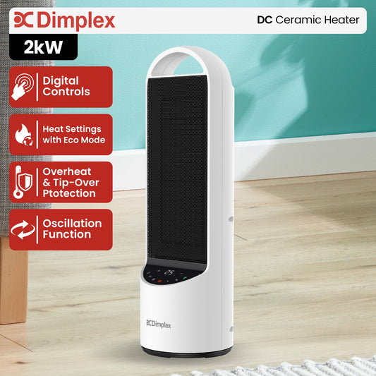 Dimplex 2kW Personal DC Digital Ceramic Heater in Black and White V240-DHCHR20D