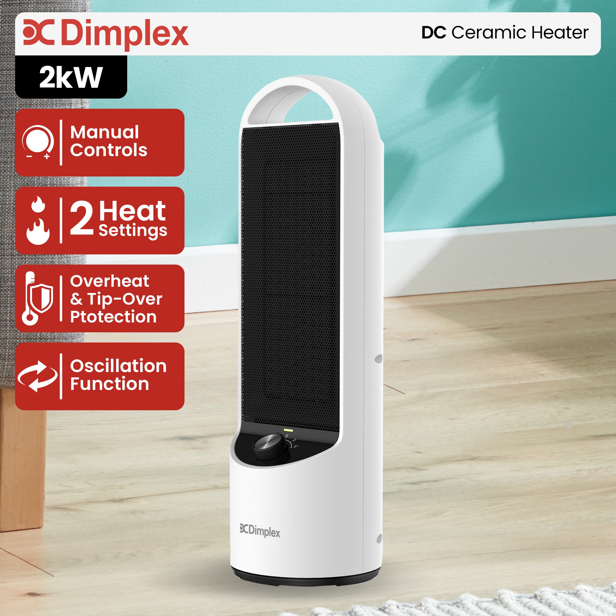 Dimplex 2kW Personal DC Ceramic Heater in Black and White V240-DHCHR20M