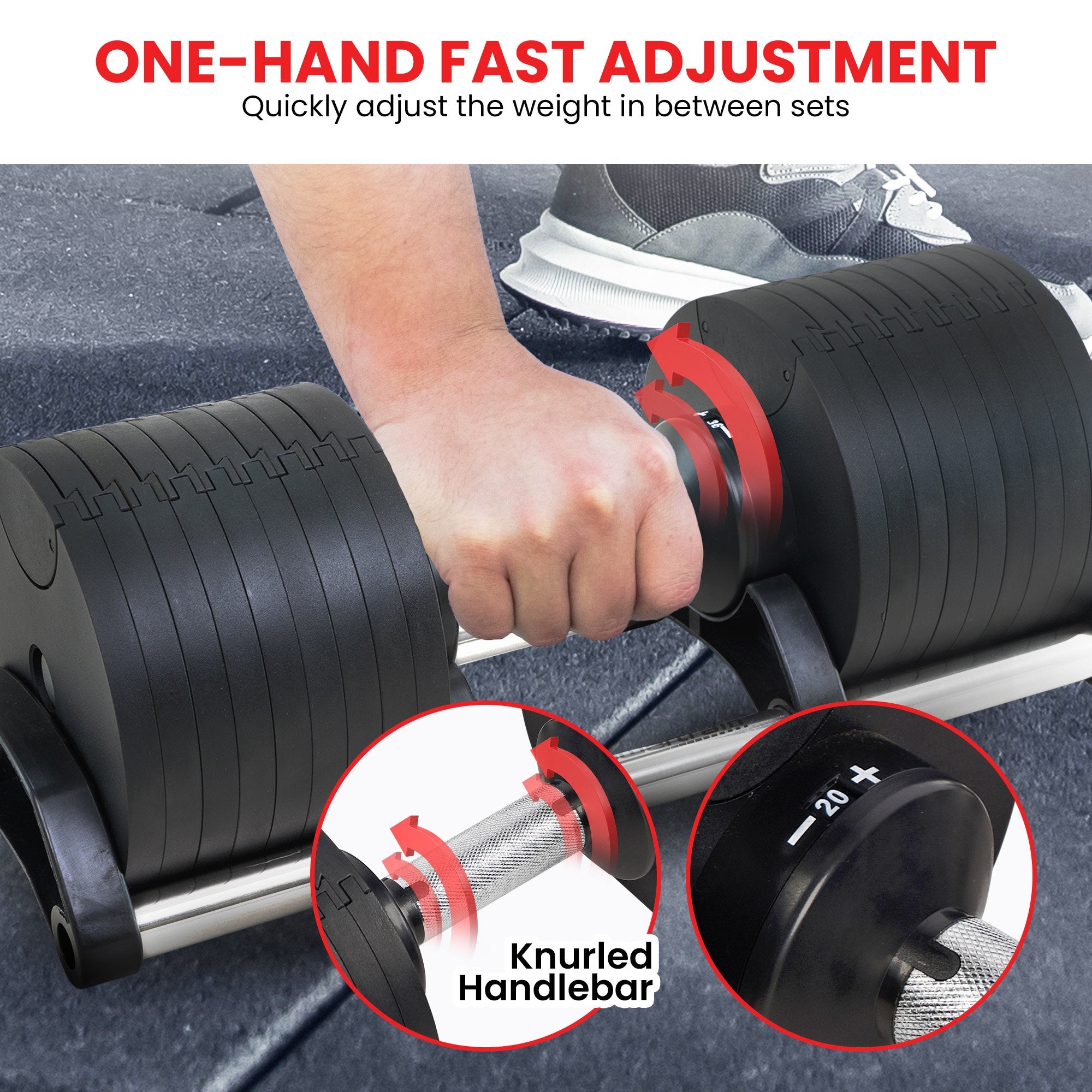 Powertrain Eon 2 x 36kg Dial-Up Adjustable Dumbbell Home Gym Weights V240-DMB-B10-036-2