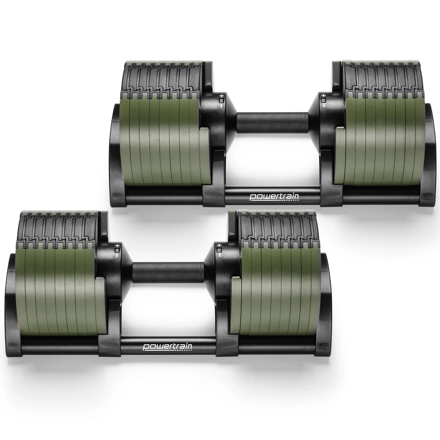 Powertrain Eon Dial-Up 72KG Adjustable Dumbbells Pair - Green V240-DMB-B10-036-GN-2