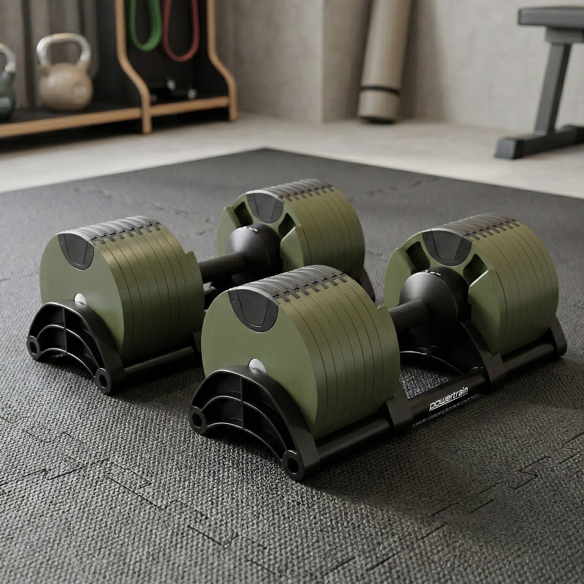 Powertrain Eon Dial-Up 72KG Adjustable Dumbbells Pair - Green V240-DMB-B10-036-GN-2