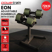Powertrain Eon Dial-Up 72KG Adjustable Dumbbells Pair with Stand - Green V240-DMB-B10-036-GN-2S