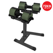 Powertrain Eon Dial-Up 72KG Adjustable Dumbbells Pair with Stand - Green V240-DMB-B10-036-GN-2S
