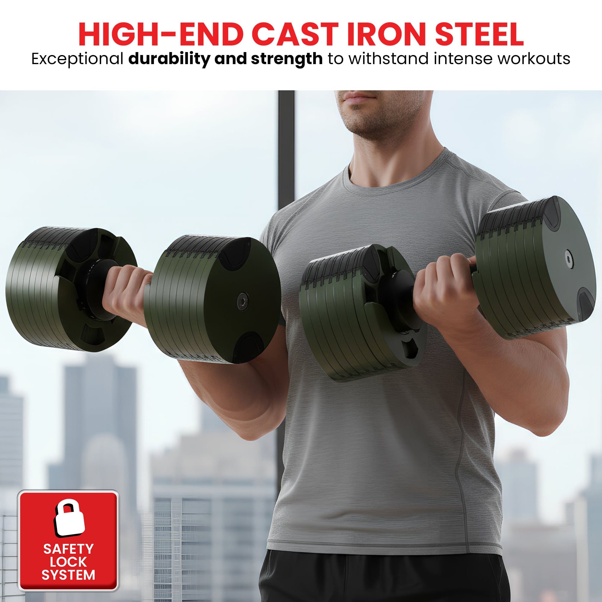Powertrain Eon Dial-Up 72KG Adjustable Dumbbells Pair with Stand - Green V240-DMB-B10-036-GN-2S