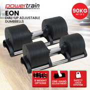 Powertrain Eon 90kg Adjustable Dumbbells Home Gym 9 Strength Training Safety Lock System Building & Fitness V240-DMB-B14-045-2
