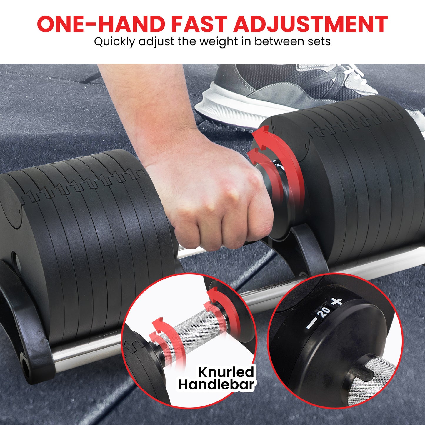 Powertrain Eon 90kg Adjustable Dumbbells Home Gym 9 Strength Training Safety Lock System Building & Fitness V240-DMB-B14-045-2