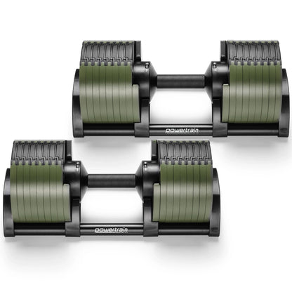 Powertrain Eon Dial-Up 90KG Adjustable Dumbbells Pair - Green V240-DMB-B14-045-GN-2
