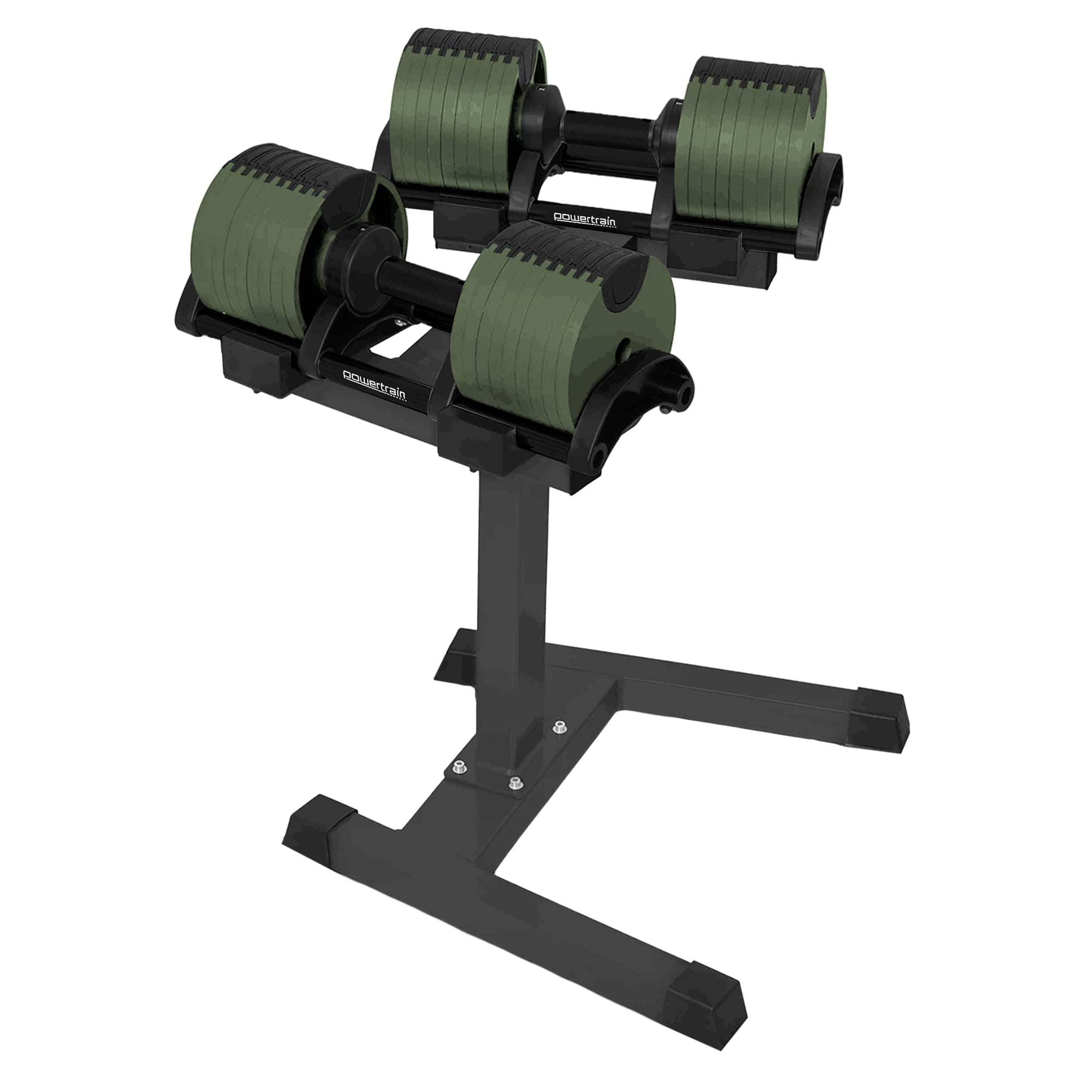 Powertrain Eon Dial-Up 90KG Adjustable Dumbbells Pair with Stand - Green V240-DMB-B14-045-GN-2S