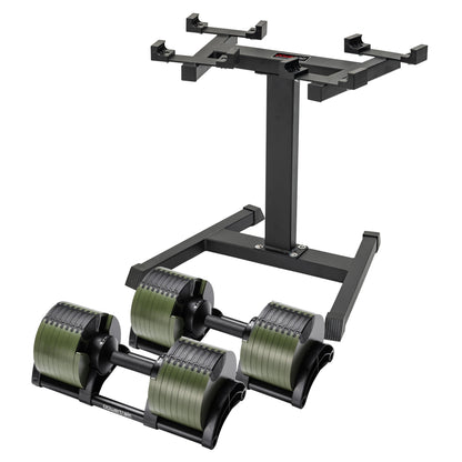 Powertrain Eon Dial-Up 90KG Adjustable Dumbbells Pair with Stand - Green V240-DMB-B14-045-GN-2S