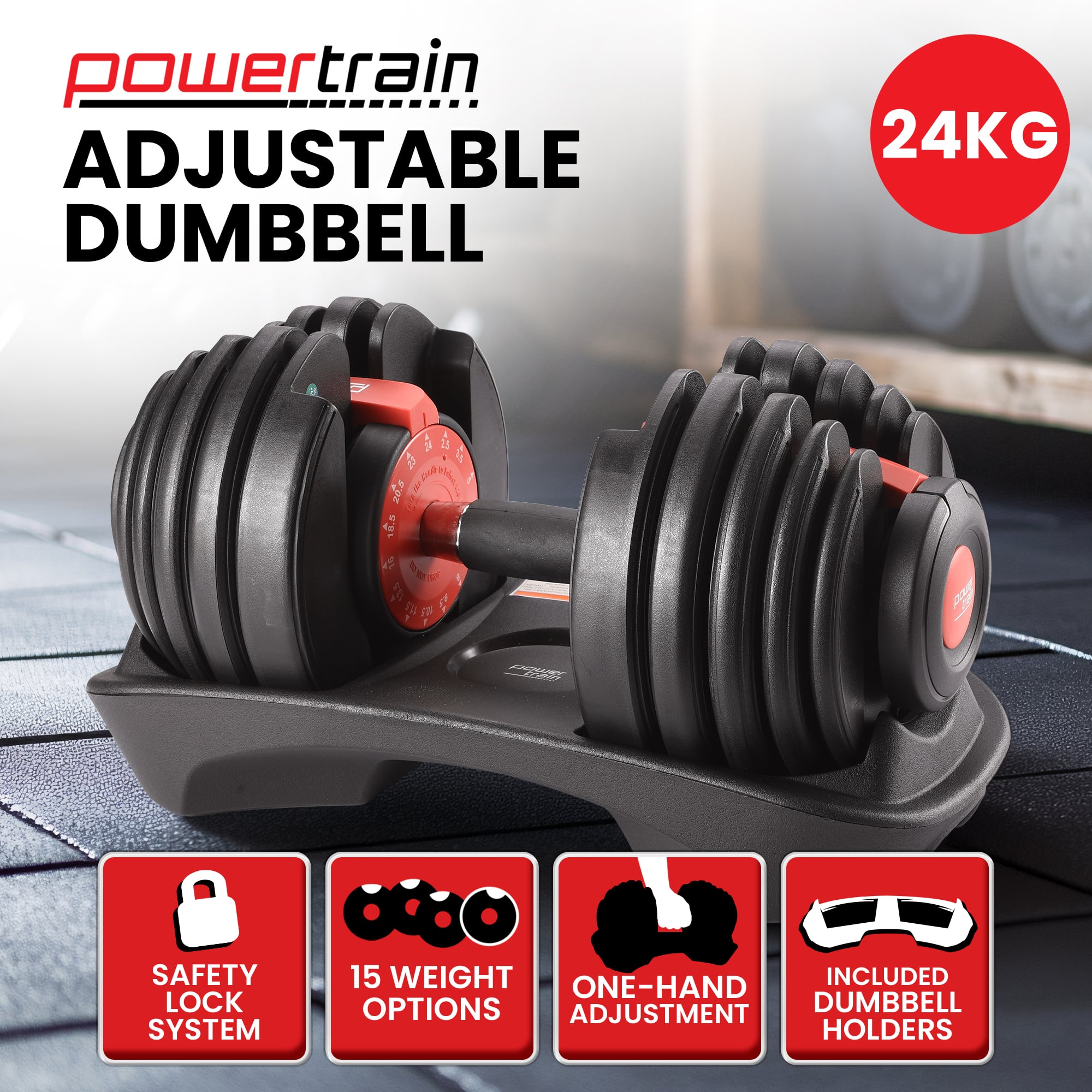 Powertrain 24kg Adjustable Dumbbell V240-DMB-BF1-024-1