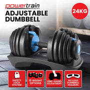 Powertrain 24KG Adjustable Home Gym Dumbbell - Blue V240-DMB-BF1-024-1-BU