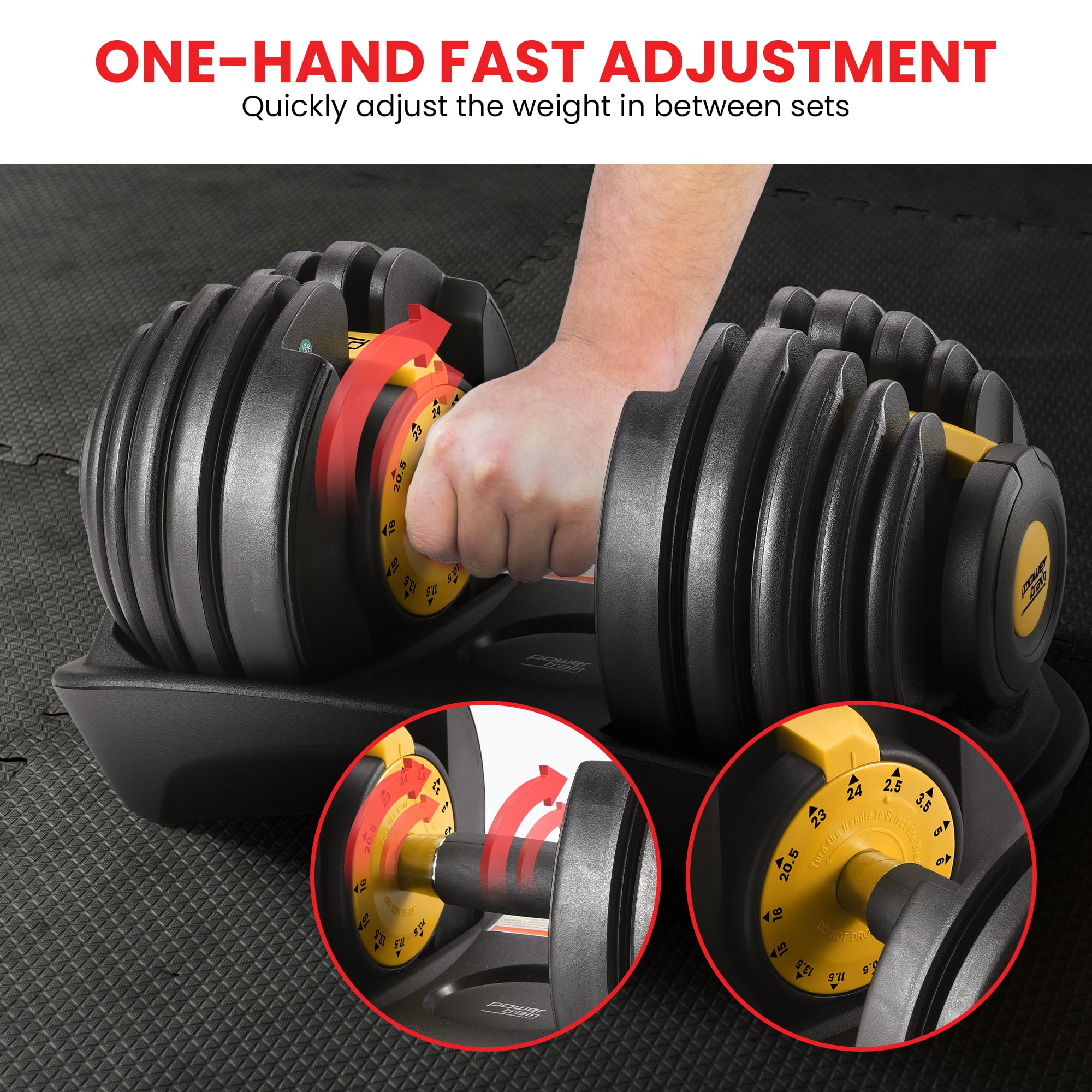 Powertrain 24KG Adjustable Home Gym Dumbbell - Gold V240-DMB-BF1-024-1-GD