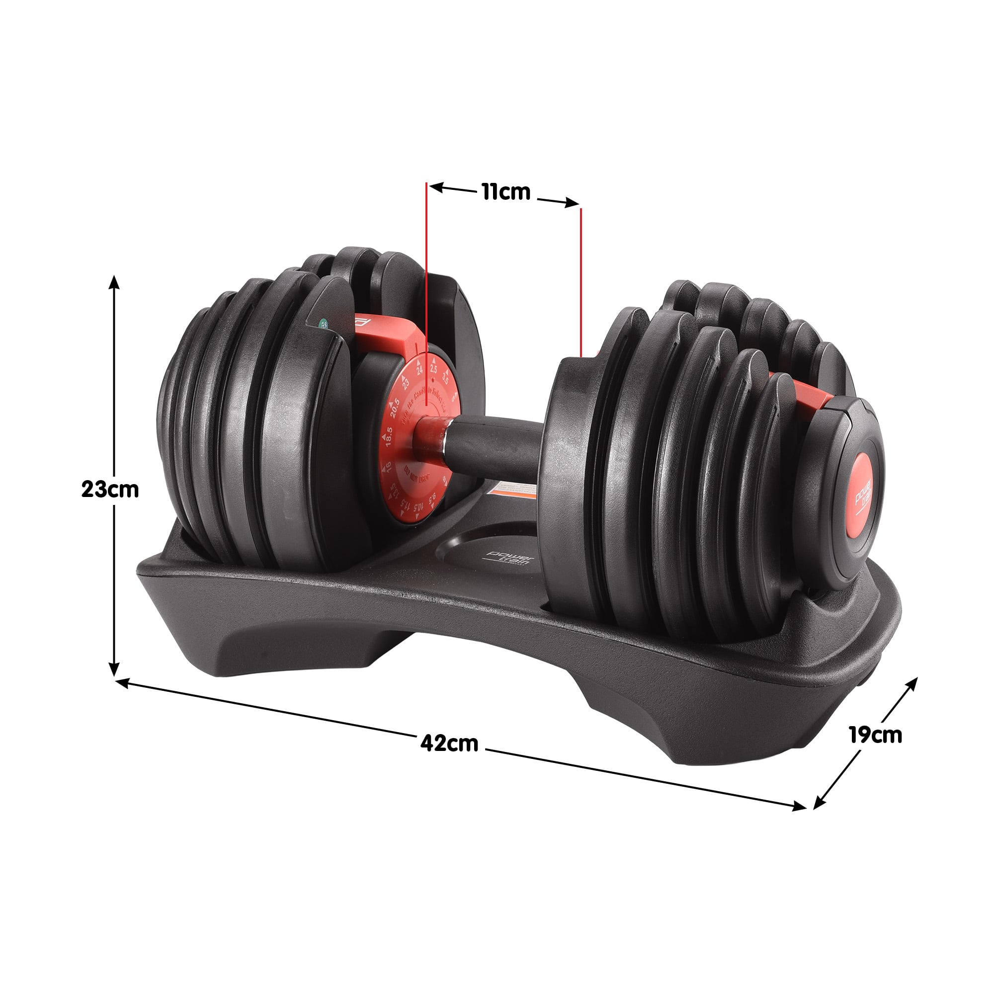 Powertrain 48kg Adjustable Dumbbells 15-in-1 Home Gym Weights - Red V240-DMB-BF1-024-2