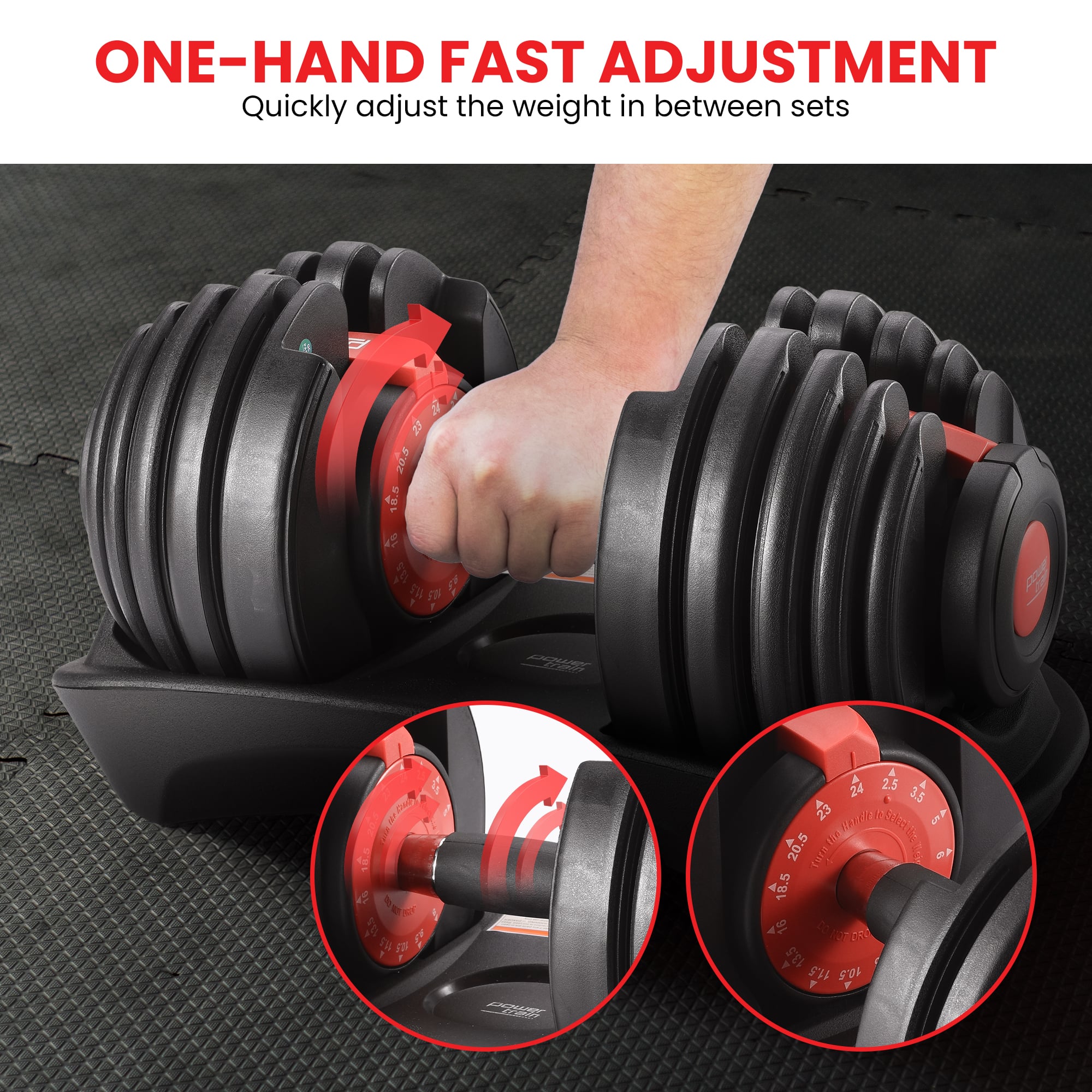 Powertrain 48kg Adjustable Dumbbells 15-in-1 Home Gym Weights - Red V240-DMB-BF1-024-2