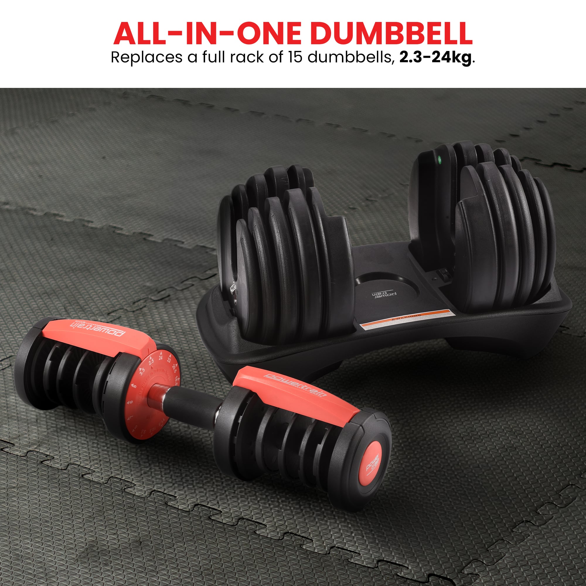 Powertrain 48kg Adjustable Dumbbells 15-in-1 Home Gym Weights - Red V240-DMB-BF1-024-2